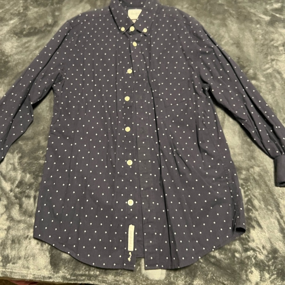 Goodfellow & Co Dark Blue Button Down Shirt with White Dots